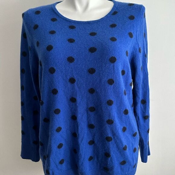 CASHMERE Blue and Black Polka Dot Sweater, Size Medium - Picture 3 of 9